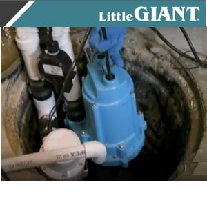 Pictured is an installed Little Giant submerasible sump pump